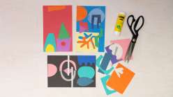 Brightly colored paper cut into shapes and collaged in Abby Houston's Little Artists: A Course for Parent and Child class on Creativebug