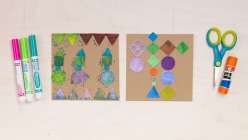 Two pieces of brightly collaged paper in Abby Houston's Little Artists: A Course for Parent and Child class on Creativebug