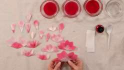 Paper cherry blossoms being made by Mia Semmingson in her class for Creativebug