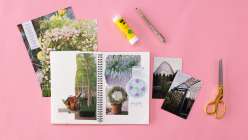 A spread and source material from Lorene Edwards Forkner's Garden Journal Creativebug class