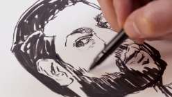 A portrait being drawn in Creativebug's Self Portrait mixtape series