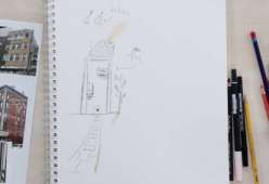 A sketch of a house drawn by Lila Rogers in her Creativebug class