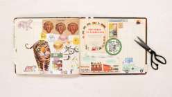 An inspiring scrappy sketchbook spread from Courtney Cerruti's Creativebug class Find Your Creative Rhythm: 15 Ways to Spark & Sustain Art Making.