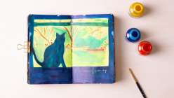 A cat painted by Missy Dunaway in her Working With Acrylic Ink Daily Practice class on Creativebug.