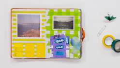 A colorful junk journal spread made by Faith Hale in her Junk Journaling Daily Practice class on Creativebug.