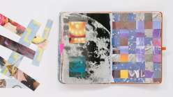 A colorful junk journal spread made by Faith Hale in her Junk Journaling Daily Practice class on Creativebug.