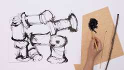 Large spools rendered in ink made by e bond in her Drawing Disrupted: 15 Experiments class on Creativebug.