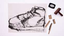 A large black and white sneaker made by e bond in her Drawing Disrupted: 15 Experiments class on Creativebug.