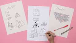 Three pages of drawings by Lisa Congdon from her Basic Line Drawing class on Creativebug.