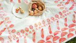 Veggie Stamp Picnic Blanket: Christine Schmidt teaches you about selecting vegetables, carving them, and applying them to turn a simple length of canvas into a cheerful picnic blanket.