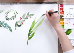 Painting instructor Yao Cheng teaches how to use a palette, and how to mix and apply pigment to paper. She shows how to use paintbrushes, how to paint leaves, trees, and simple geometric shapes.