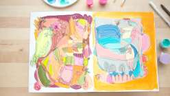 Learn how to do blind contour drawing with your dominant and non-dominant hand and fill in your abstract drawing with acrylic craft paints.