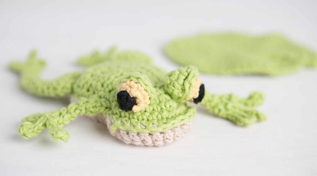 Crocheted Beanbag Frog with Lily Pads