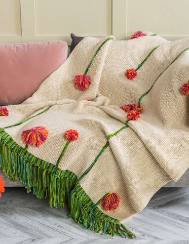 Knit Pompom Poppies Blanket