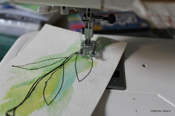 Improv sewing threaddrawing on watercolor paper